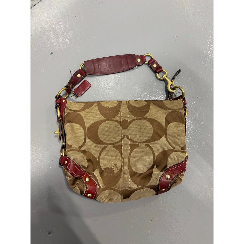 Coach Carly Hobo Bag Brown Signature C Burgundy Leather Gold Hardware 10619 - Picture 6 of 8